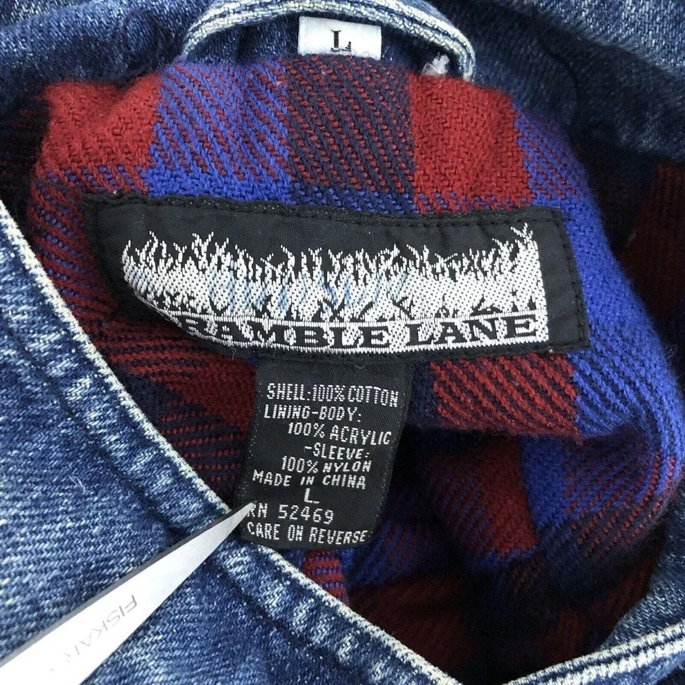 Bramble Lane Denim Blue Jean Trucker Jacket Size Large Vintage 80s Blanket Lined